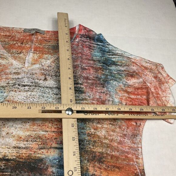 Jess & Jane Tunic Abstract Print Cold Shoulder Short Sleeve Studded Top LARGE - Picture 7 of 10